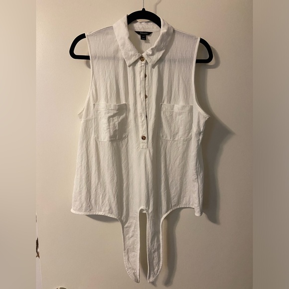 RW&Co Cream Collared Tie Front Top - Picture 1 of 4